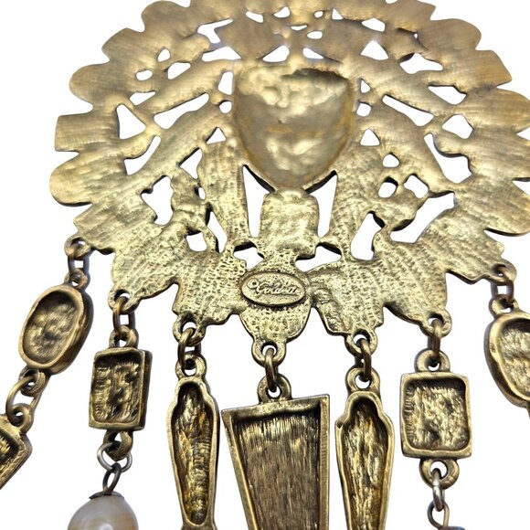 Goldette 1970s Egyptian Revival Gold Tone Necklace Cartouche & Scarab Motifs - Picture 10 of 16